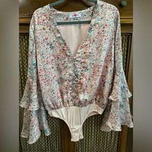 Buddy Love Kimono Style Body Suit - Floral Bell Sleeve